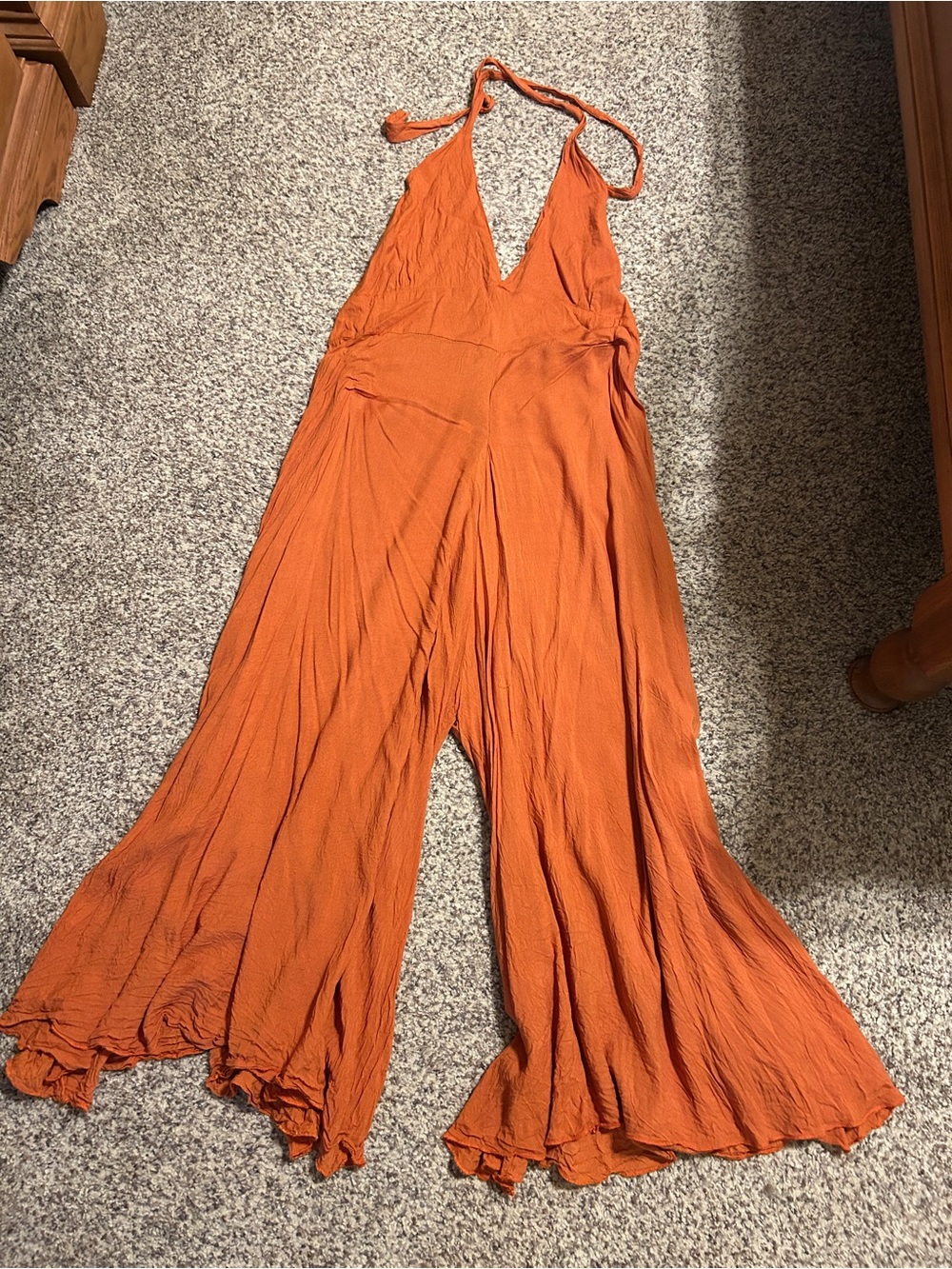 Kantha Bae Rust Orange Halter Wide-Leg Jumpsuit
